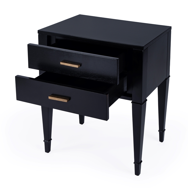 Pemberly Row Set of 2 Contemporary 2-Drawer End Tables in Black Licorice