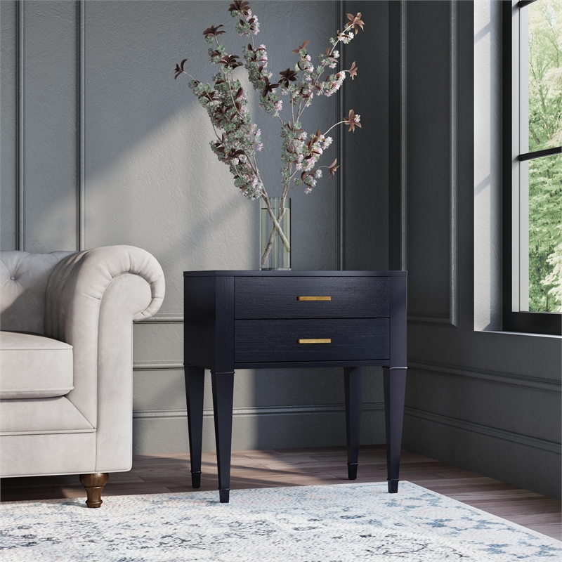 Pemberly Row Set of 2 Contemporary 2-Drawer End Tables in Black Licorice