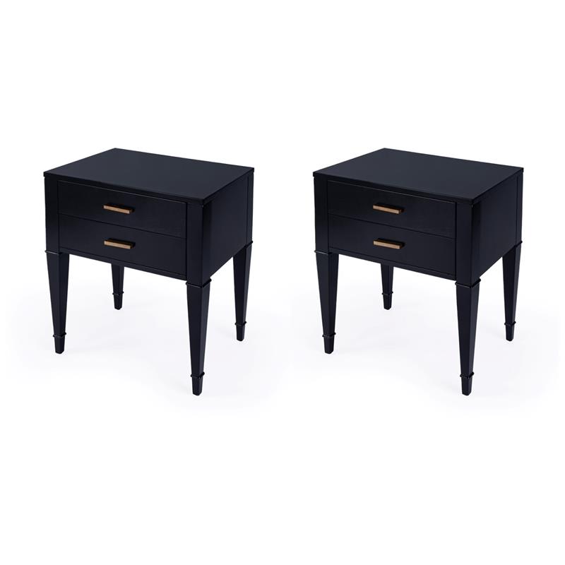 Pemberly Row Set of 2 Contemporary 2-Drawer End Tables in Black Licorice