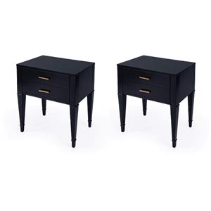 Pemberly Row Set of 2 Contemporary 2-Drawer End Tables in Black Licorice