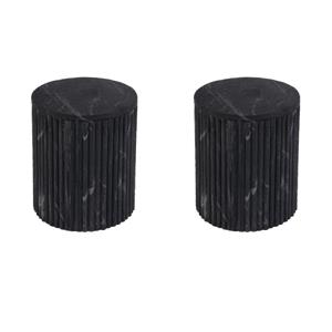 Pemberly Row Set of 2 15&quotW Round Marble and Wood Side Tables in Gray