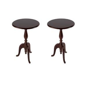 Pemberly Row Set of 2 18&quotW Round Wood Pedestal Side Tables in Brown