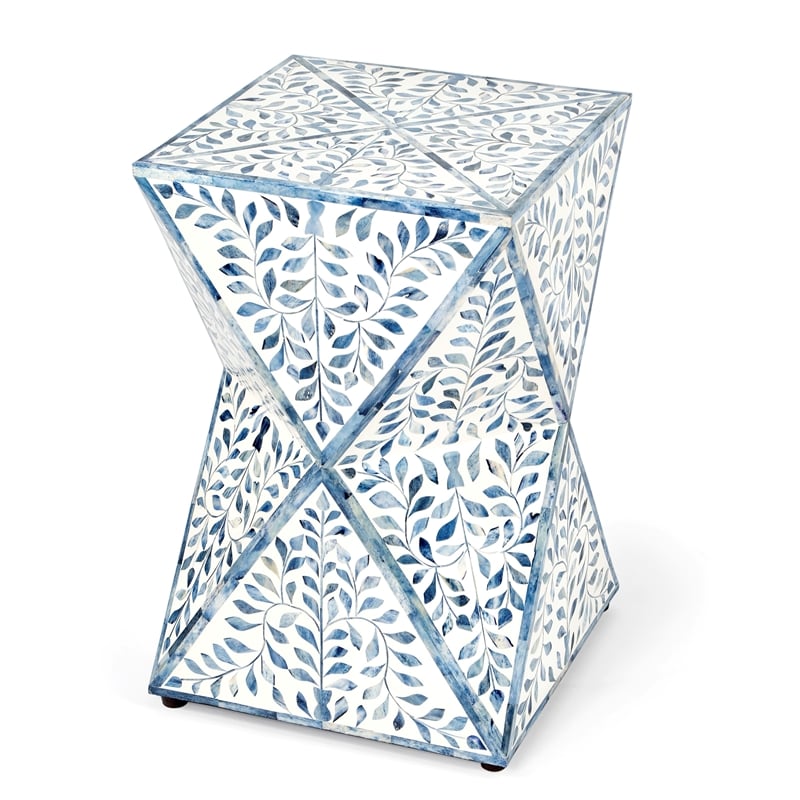 Pemberly Row Set of 2 Contemporary White And Blue Bone Inlay End Tables
