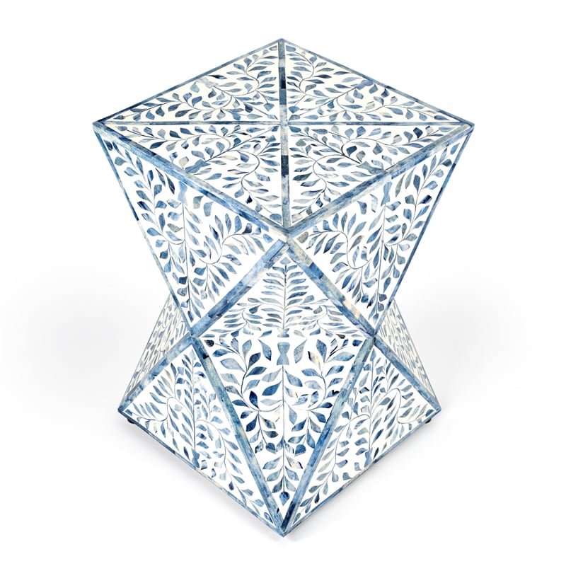 Pemberly Row Set of 2 Contemporary White And Blue Bone Inlay End Tables