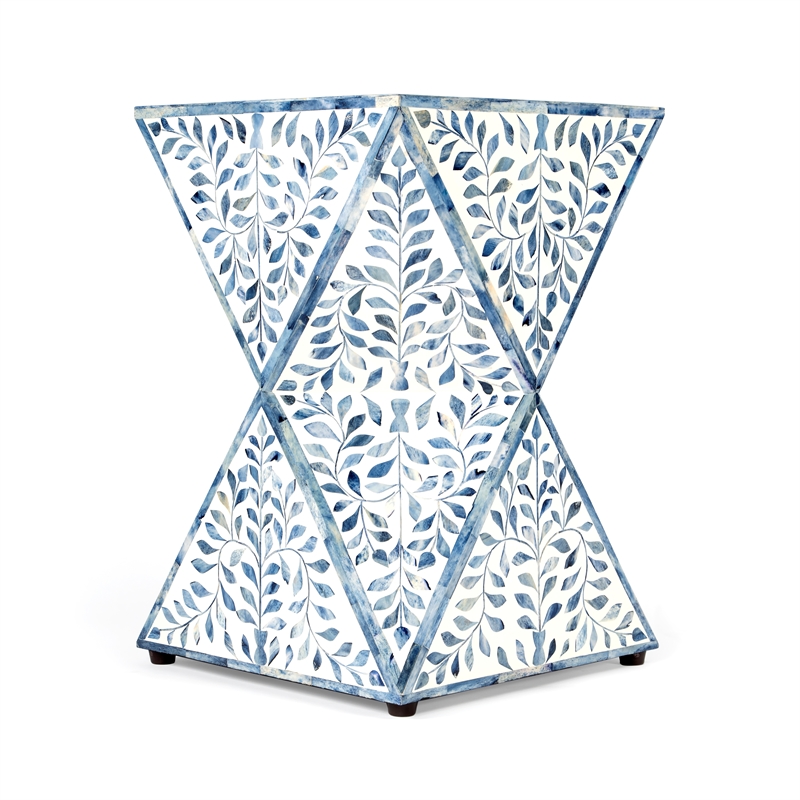 Pemberly Row Set of 2 Contemporary White And Blue Bone Inlay End Tables