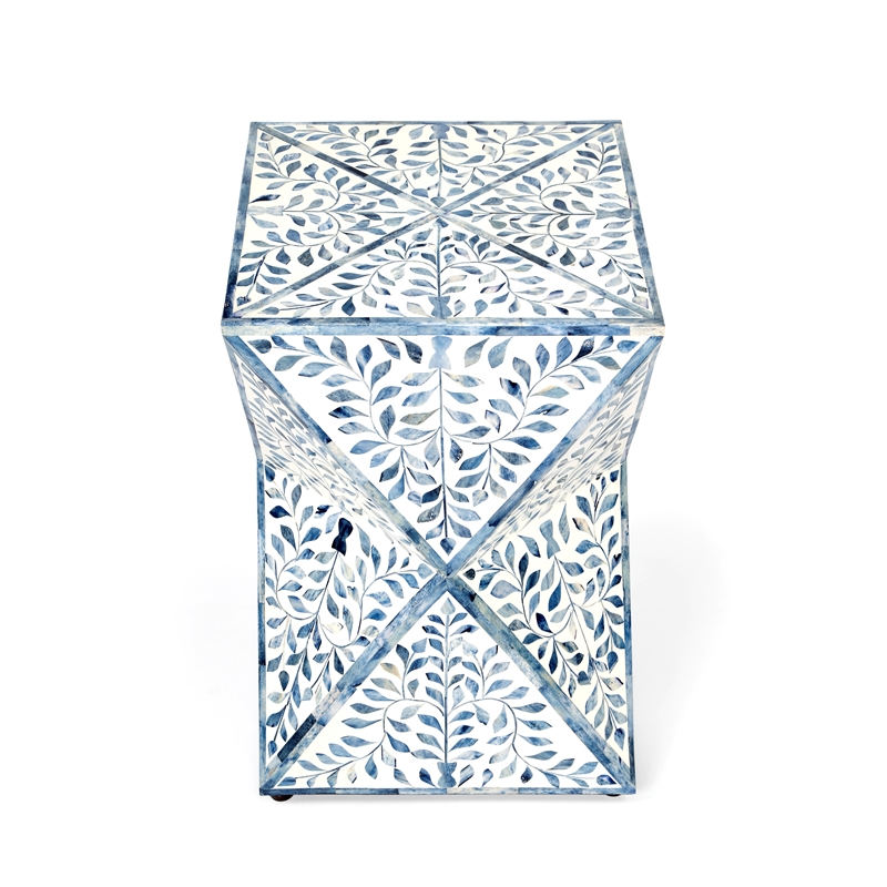Pemberly Row Set of 2 Contemporary White And Blue Bone Inlay End Tables