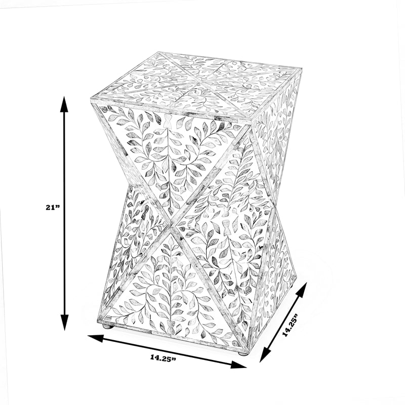 Pemberly Row Set of 2 Contemporary White And Blue Bone Inlay End Tables