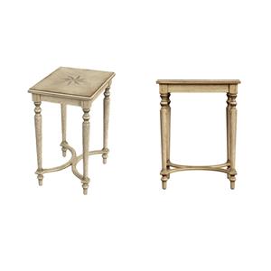 Pemberly Row Set of 2 Solid Wood Inlay Accent Tables in Antique Beige