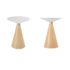 Pemberly Row Set of 2 20&quotW Round Solid Wood Side Tables in Natural