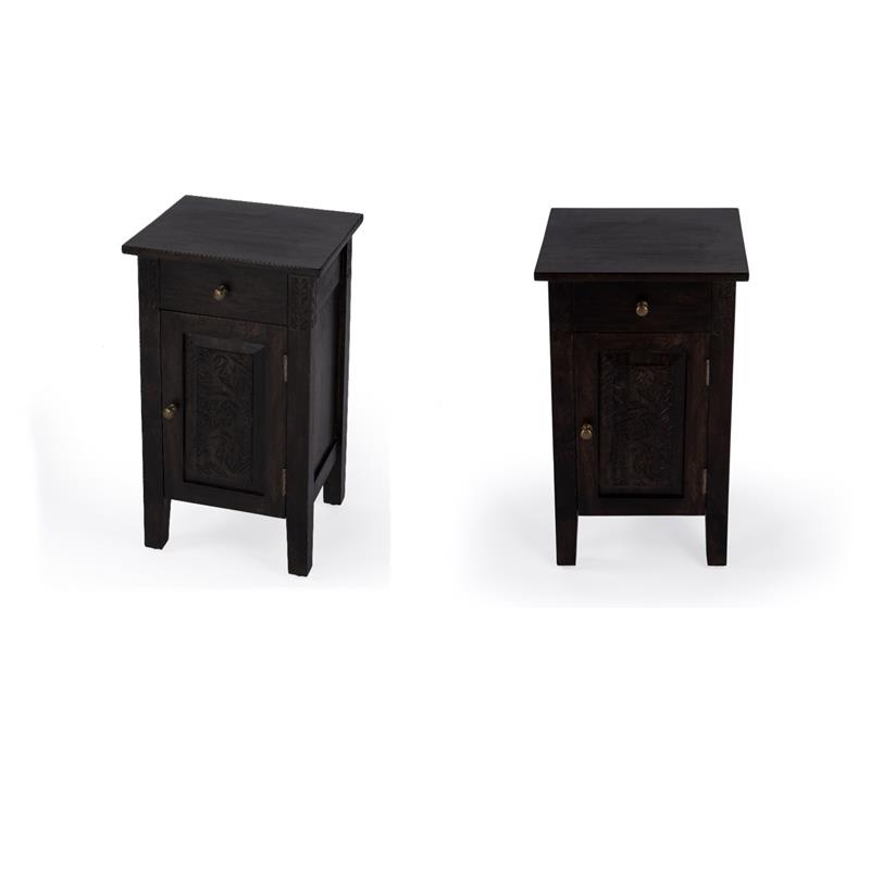 Pemberly Row Set of 2 Solid Wood Accent Tables in Dark Brown