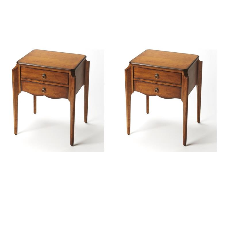 Pemberly Row Set of 2 Contemporary Wood End Tables in Olive Ash Brown