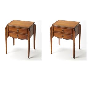 Pemberly Row Set of 2 Contemporary Wood End Tables in Olive Ash Brown