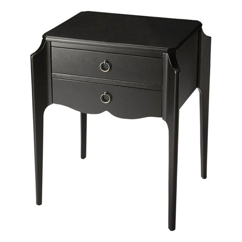 Pemberly Row Set of 2 End Tables Nightstand Bedside Rectangle in Wood in Black