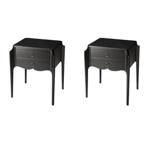 Pemberly Row Set of 2 End Tables Nightstand Bedside Rectangle in Wood in Black