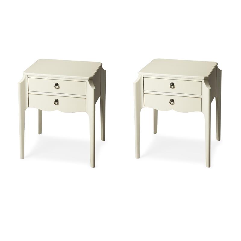 Pemberly Row Set of 2 Contemporary Wood End Tables in Glossy White
