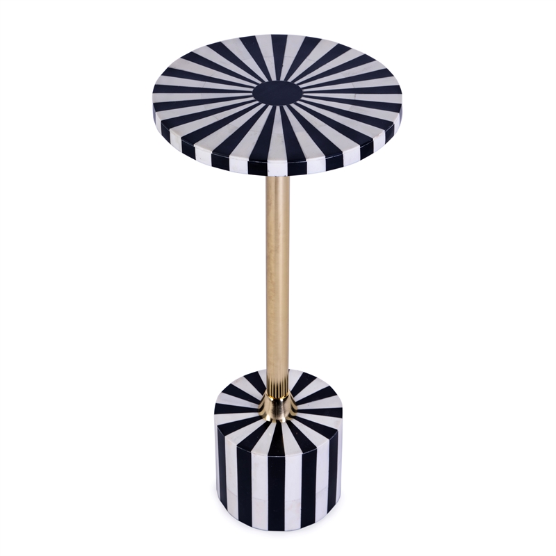 Pemberly Row Set of 2 Brass And Bone Inlay Round Side Tables in Black White