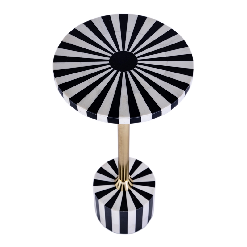 Pemberly Row Set of 2 Brass And Bone Inlay Round Side Tables in Black White