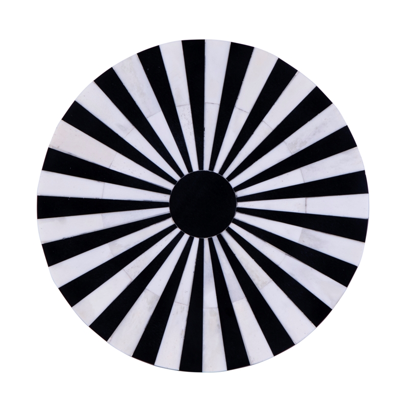 Pemberly Row Set of 2 Brass And Bone Inlay Round Side Tables in Black White