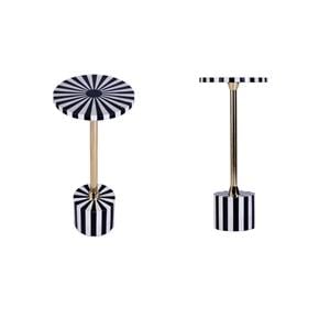Pemberly Row Set of 2 Brass And Bone Inlay Round Side Tables in Black White