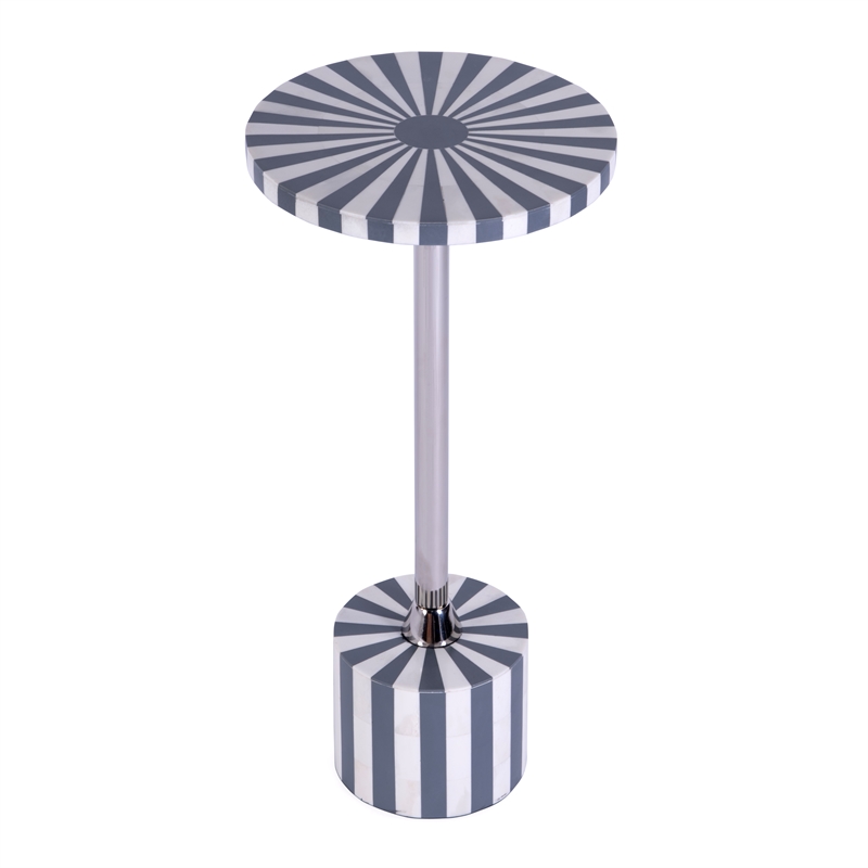 Pemberly Row Set of 2 Stainless Steel & Bone Inlay Round Side Tables in Gray
