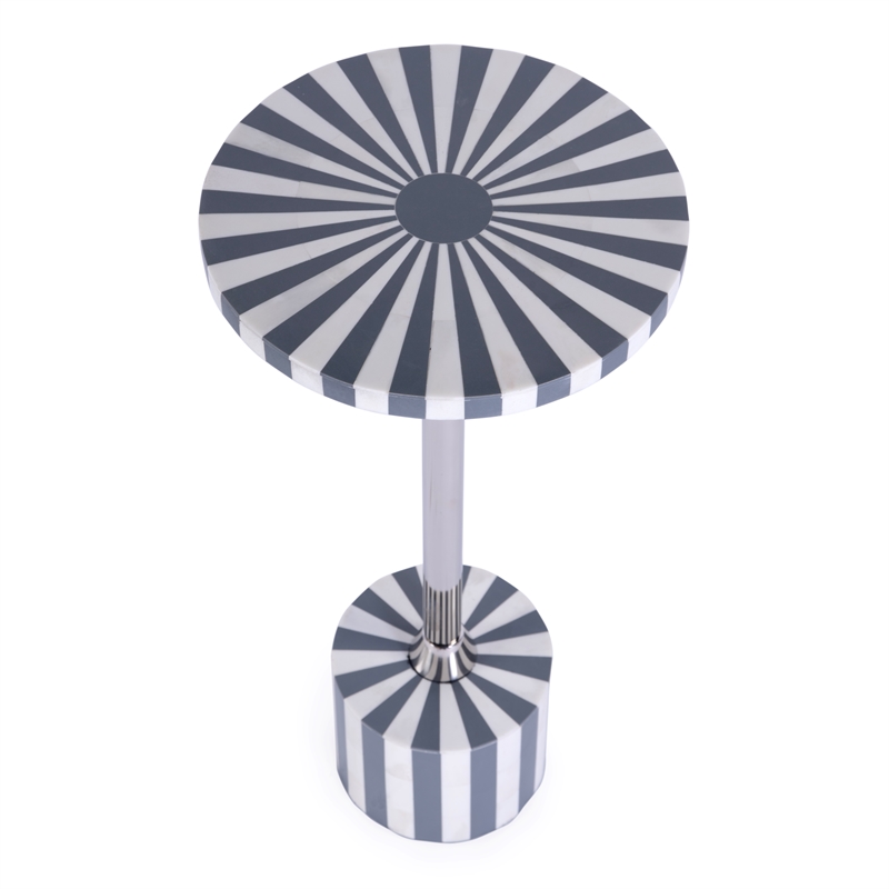 Pemberly Row Set of 2 Stainless Steel & Bone Inlay Round Side Tables in Gray