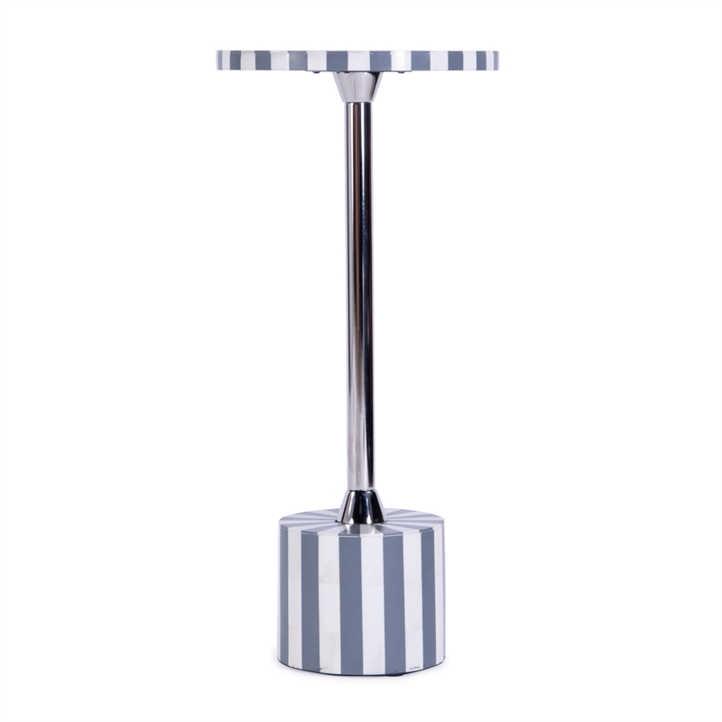 Pemberly Row Set of 2 Stainless Steel & Bone Inlay Round Side Tables in Gray