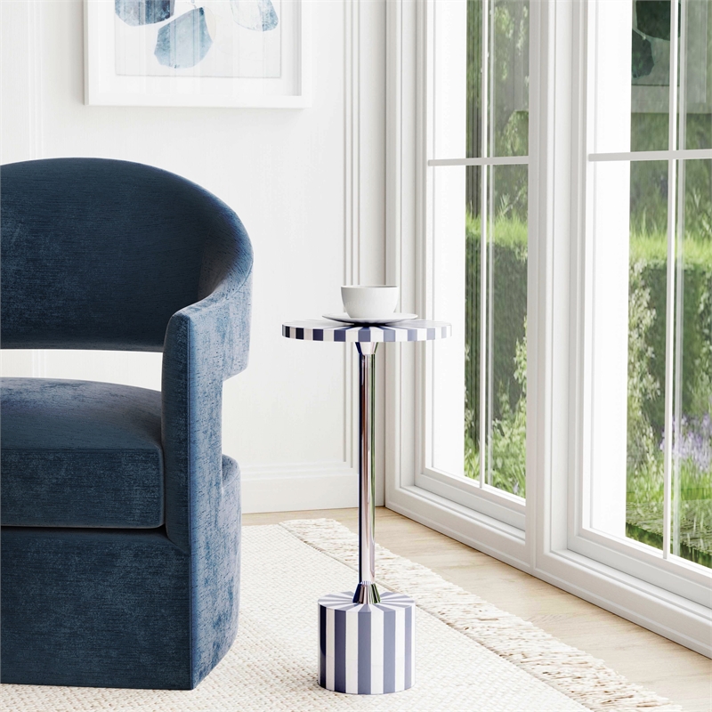 Pemberly Row Set of 2 Stainless Steel & Bone Inlay Round Side Tables in Gray