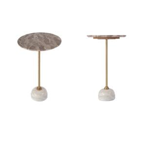 Pemberly Row Set of 2 16&quot Round Marble and Iron Side Tables in Beige/White