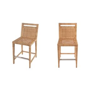 Pemberly Row Set of 2 24&quot Rattan Counter Stools with Back in Natural