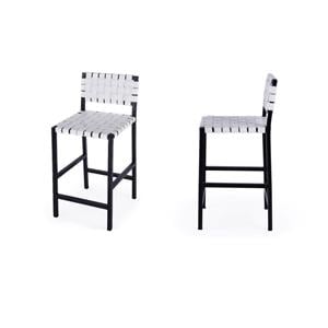 Pemberly Row Set of 2 Iron And Leather 24.5&quot Counter Stools in White
