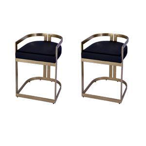 Pemberly Row Set of 2 Faux Leather 22&quot Dining Stools in Black / Gold