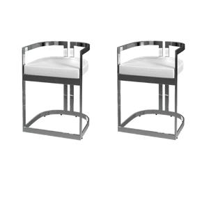 Pemberly Row Set of 2 Faux Leather 23&quot Dining Stools in Nickel Plated