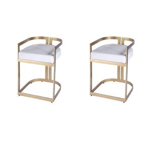 Pemberly Row Set of 2 Faux Leather 23&quot Dining Stools in Gold / White