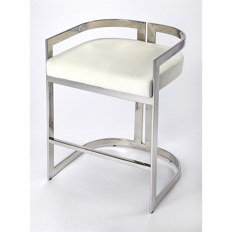 Pemberly Row Set of 2 Faux Leather Counter Stools In Silver And White