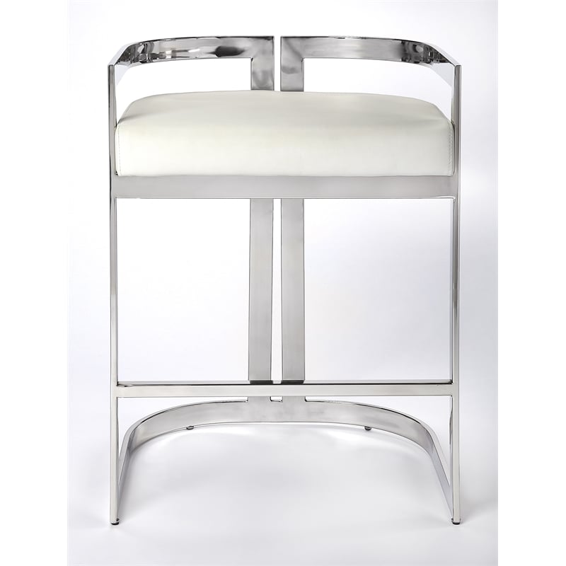 Pemberly Row Set of 2 Faux Leather Counter Stools In Silver And White
