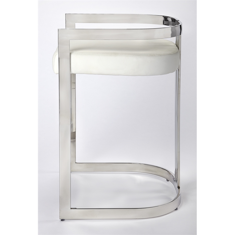 Pemberly Row Set of 2 Faux Leather Counter Stools In Silver And White