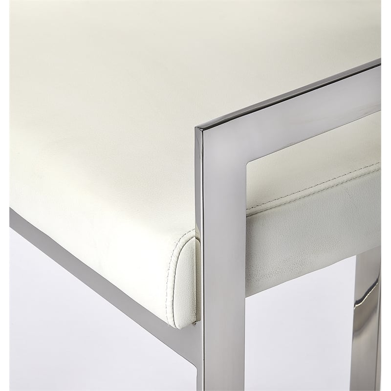 Pemberly Row Set of 2 Faux Leather Counter Stools In Silver And White