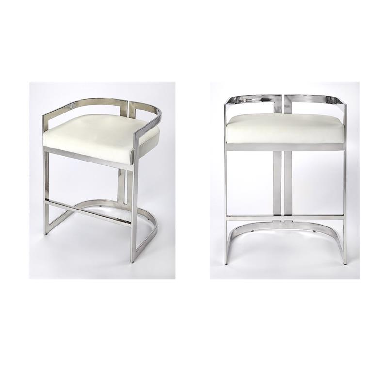 Pemberly Row Set of 2 Faux Leather Counter Stools In Silver And White
