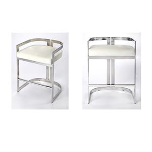 Pemberly Row Set of 2 Faux Leather Counter Stools In Silver And White