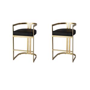Pemberly Row Set of 2 Faux Leather 35&quot Barstools in Black / Gold