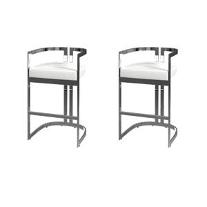 Pemberly Row Set of 2 Faux Leather 28&quot Barstools in Nickel Plated