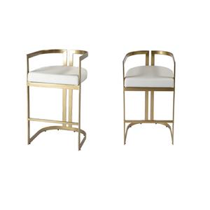 Pemberly Row Set of 2 Faux Leather 35&quot Barstools in White / Gold
