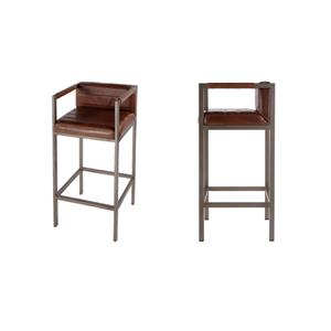 Pemberly Row Set of 2 31&quot Seat Height Leather Accent Stools in Brown