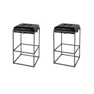Pemberly Row Set of 2 31&quot Seat Height Leather Bar Stools in Black