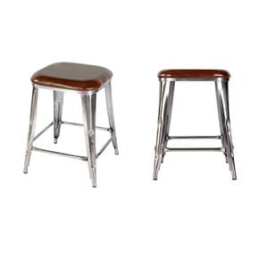 Pemberly Row Set of 2 24.75&quotH Iron Counter Stools in Brown in Silver