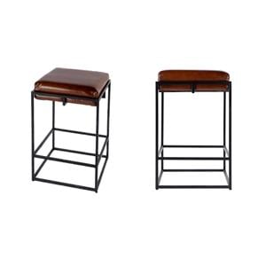 Pemberly Row Set of 2 26&quot Seat Height Leather Counter Stools in Brown