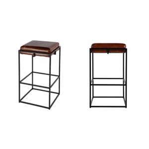 Pemberly Row Set of 2 31&quot Seat Height Leather Bar Stools in Brown