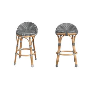 Pemberly Row Set of 2 24&quot Seat Height Rattan Counter Stools in Gray