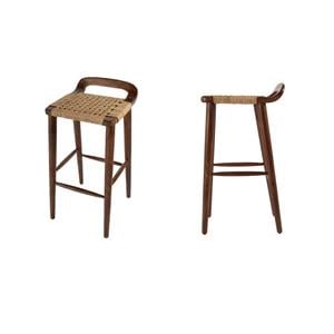 Pemberly Row Set of 2 30&quot Wood and Jute Woven Counter Stools in Brown