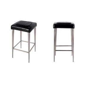 Pemberly Row Set of 2 32&quotH Leather and Metal Square Backless Bar Stools in Black